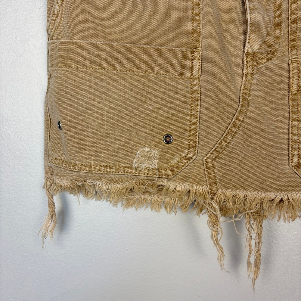 Free People Canvas Relaxed Denim Mini Skirt Taupe Y2K‎ Grunge Casual Gorpcore 25 - Picture 3 of 9